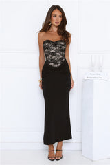 Signature Sleek Lace Strapless Maxi Dress Black