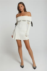 Winter Spice Off Shoulder Knit Mini Dress Cream
