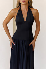 Softly Spoken Love Halter Maxi Dress Black