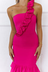 Blooming In Summer One Shoulder Maxi Dress Pink