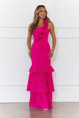 Blooming In Summer One Shoulder Maxi Dress Pink