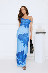 The Darling Edit Off Shoulder Maxi Dress Blue
