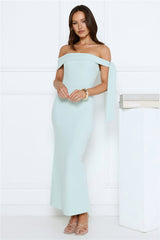 Luxe Fantasy Off Shoulder Maxi Dress Mint