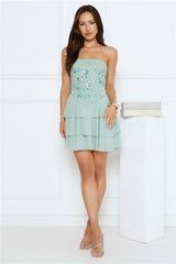Glitter Grid Strapless Sequin Mini Dress Sage