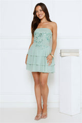 Glitter Grid Strapless Sequin Mini Dress Sage