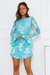 Wildflower Fields Mesh Mini Dress Aqua