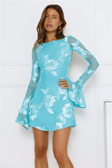 Wildflower Fields Mesh Mini Dress Aqua