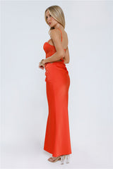 Slow Summer Nights Lace Satin Maxi Dress Tangerine