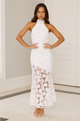 Soft Opulence Embroidered Halter Maxi Dress White