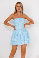 Sunlit Waves Strapless Mini Dress Blue