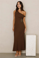 Pure Magic Linen Blend Off Shoulder Maxi Dress Chocolate