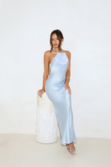 Piazza Nights Satin Maxi Dress Blue
