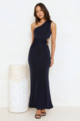 Gleam And Glamour One Shoulder Maxi Dress Navy