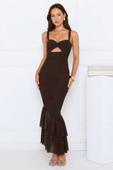 Glitter Kiss Mesh Maxi Dress Brown