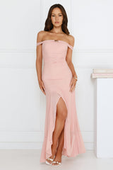 Sprinkle Spark Off Shoulder Mesh Maxi Dress Pink