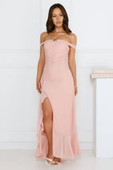 Sprinkle Spark Off Shoulder Mesh Maxi Dress Pink