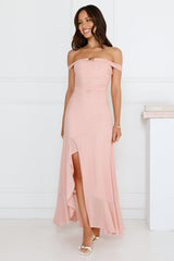 Sprinkle Spark Off Shoulder Mesh Maxi Dress Pink