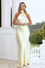 Cinnamon Glaze Halter Satin Maxi Dress Yellow