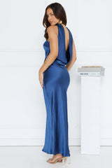 Precious Pearl Satin Maxi Dress Navy