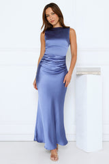 Crystal Shine Satin Maxi Dress Blue