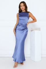 Crystal Shine Satin Maxi Dress Blue