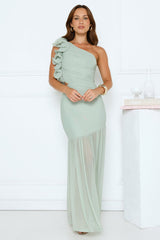 Sundrenched Nights One Shoulder Maxi Dress Sage