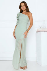 Sundrenched Nights One Shoulder Maxi Dress Sage