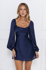 Phoenix Satin Long Sleeve Mini Dress Navy