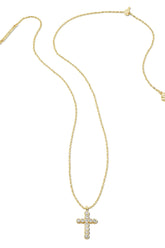 Cross Gold Pendant Necklace White CZ