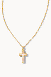 Cross Pendant Necklace Gold White Opal