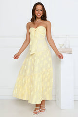 Rosé Blossom Strapless Maxi Dress Yellow