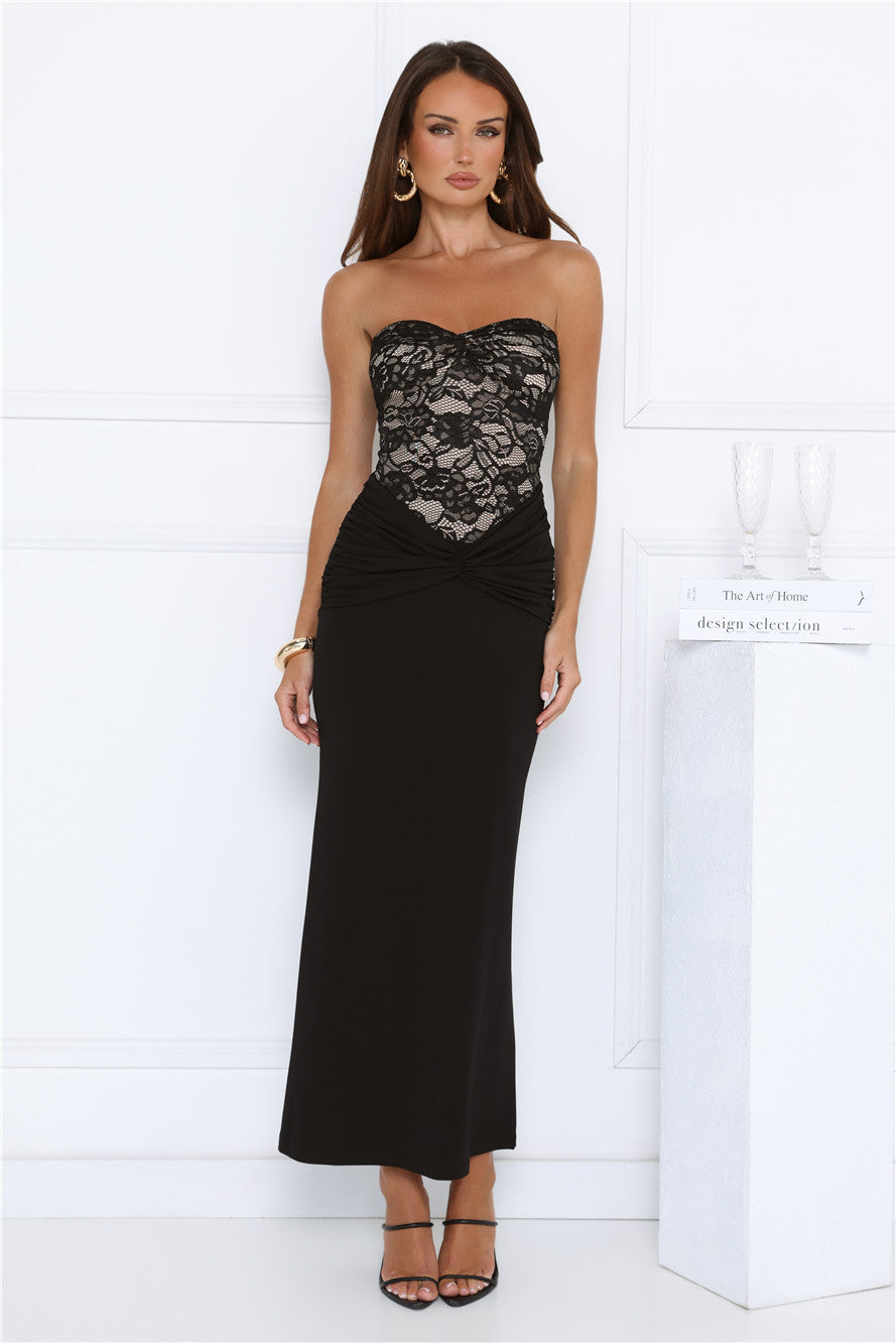 Signature Sleek Lace Strapless Maxi Dress Black