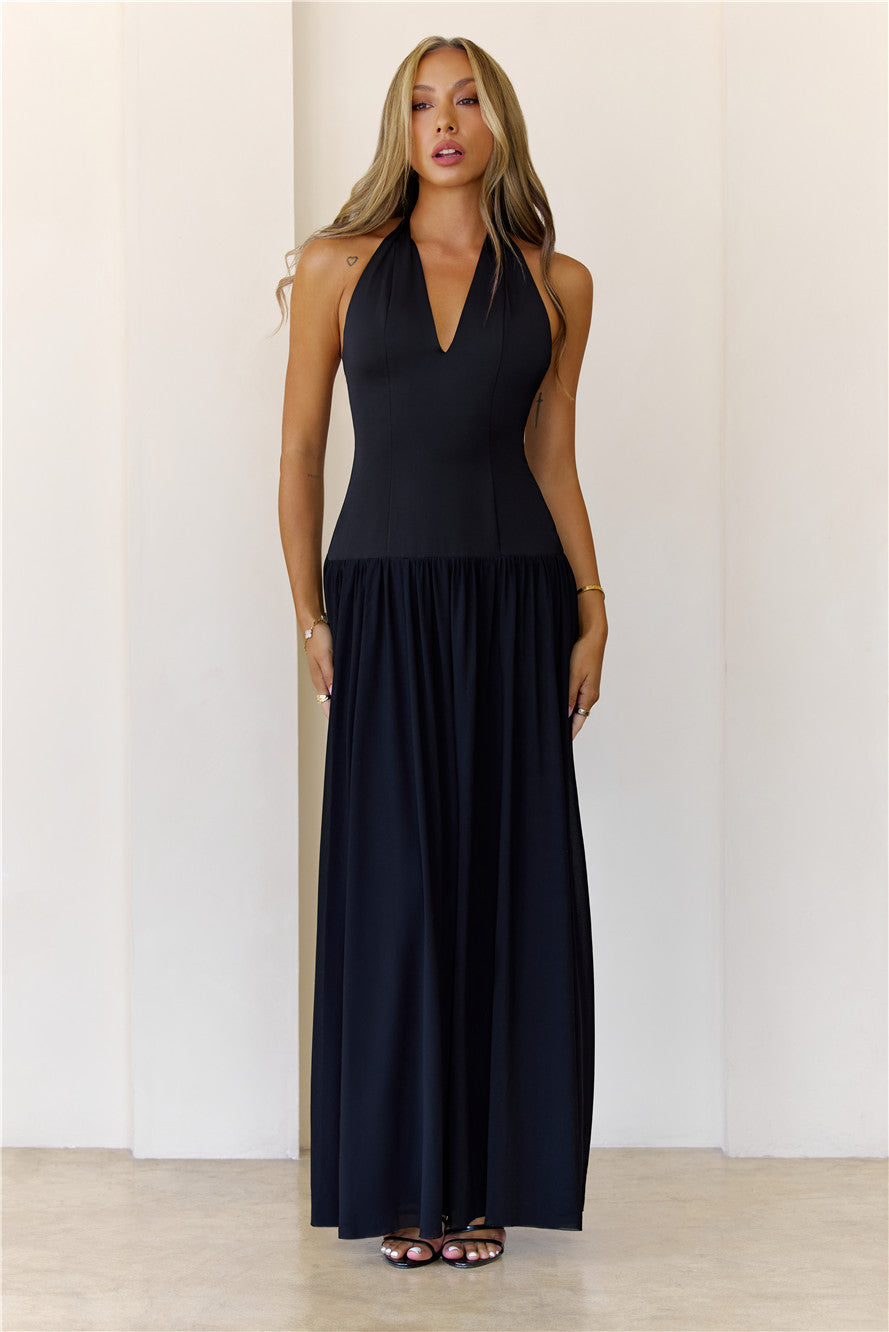 Softly Spoken Love Halter Maxi Dress Black