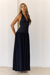 Softly Spoken Love Halter Maxi Dress Black