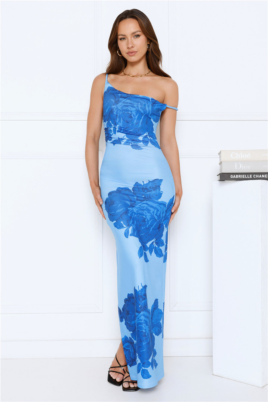 The Darling Edit Off Shoulder Maxi Dress Blue