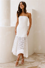 Luxe Petal Lace Strapless Maxi Dress White