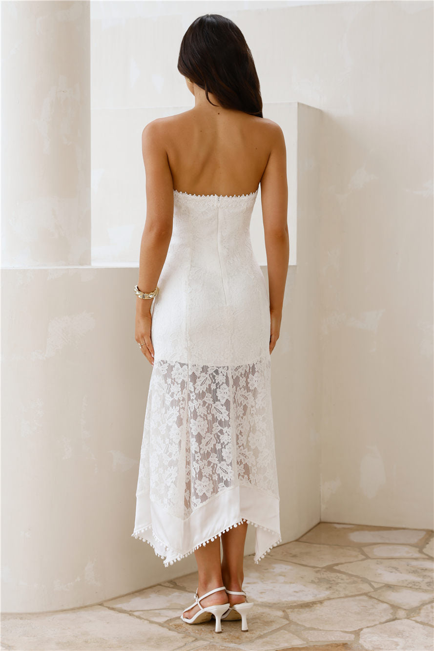 Luxe Petal Lace Strapless Maxi Dress White
