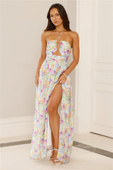 Hibiscus Hues Halter Maxi Dress Print