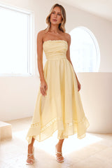 Visit The Moon Strapless Midi Dress Yellow