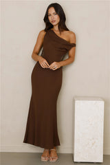 Pure Magic Linen Blend Off Shoulder Maxi Dress Chocolate