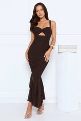 Glitter Kiss Mesh Maxi Dress Brown