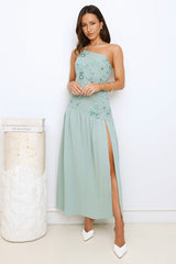 Love’s Secret Garden One Shoulder Maxi Dress Green