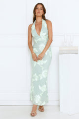 Lime Light Mesh Halter Maxi Dress Sage