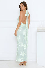 Lime Light Mesh Halter Maxi Dress Sage