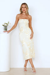 Magic Haze Strapless Mesh Midi Dress Yellow