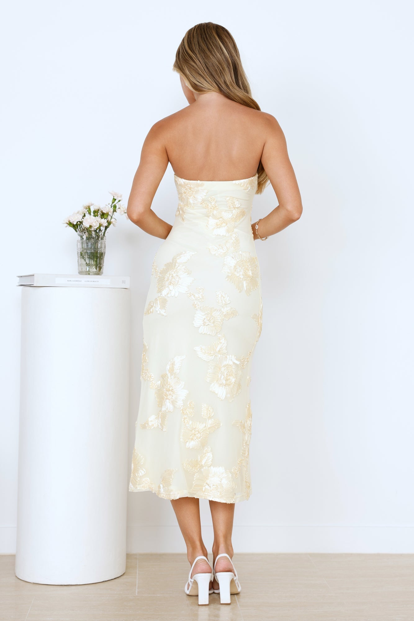 Magic Haze Strapless Mesh Midi Dress Yellow