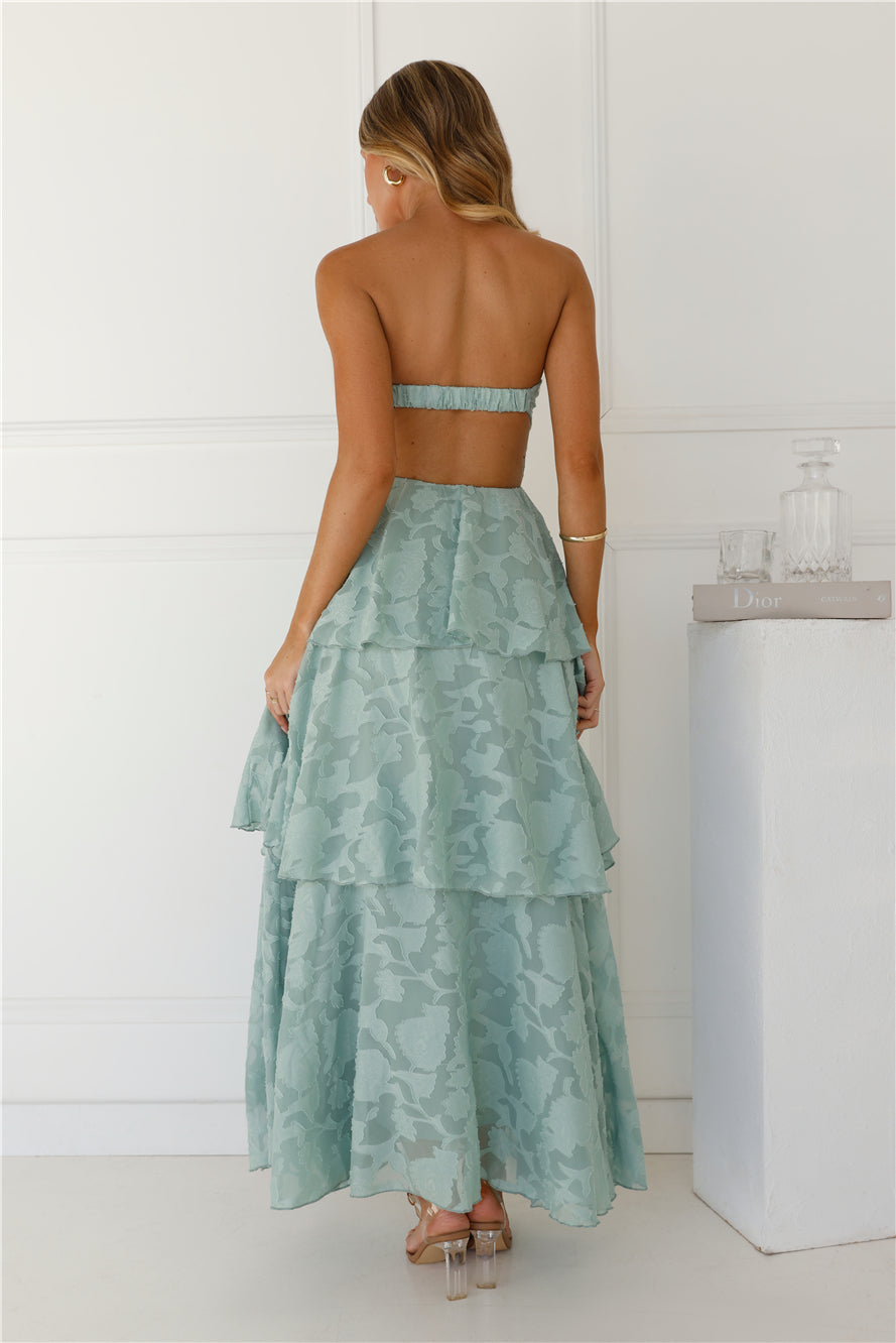 Whimsy In Wonderland Strapless Maxi Dress Sage