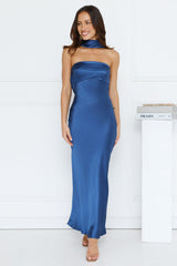 Precious Pearl Satin Maxi Dress Navy