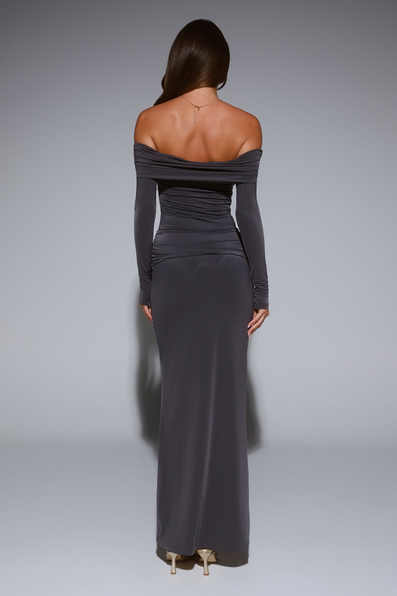 Starlit Society Off Shoulder Maxi Dress Charcoal