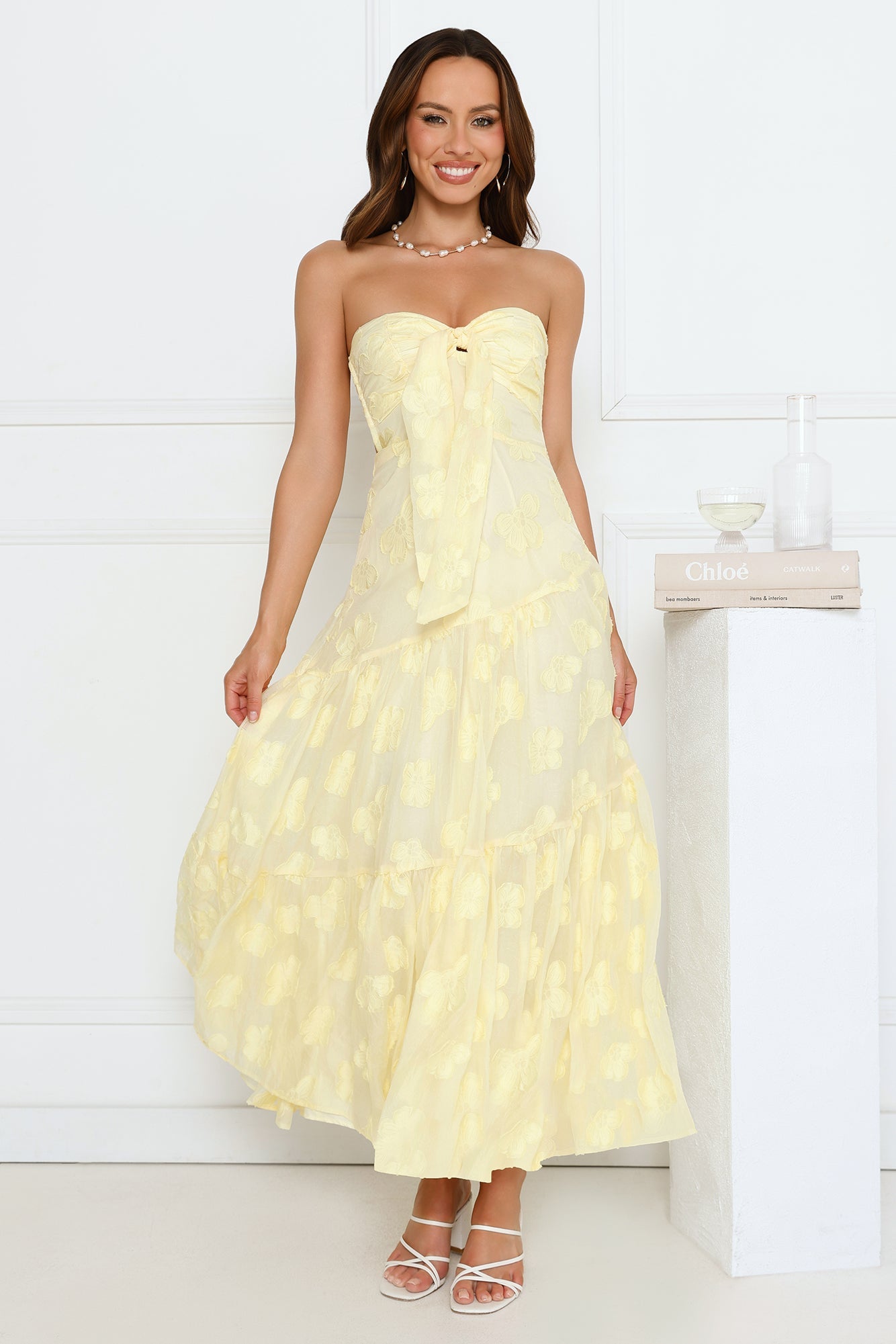 Rosé Blossom Strapless Maxi Dress Yellow